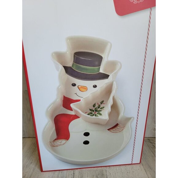 Lenox NEW holiday entertaining snowman chip dip Xmas mistletoe - Picture 9 of 9